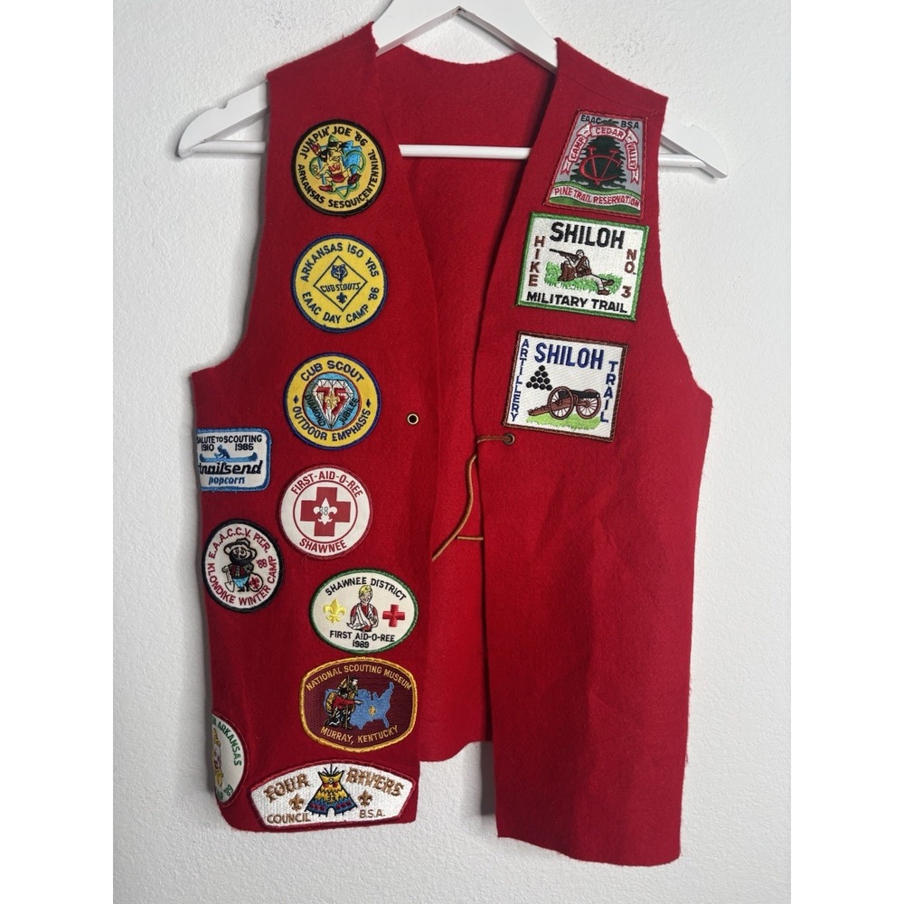 Vintage Boy Scouts Red Wool Patch Vest Brag Vest 1980s Arkansas Shiloh Trail BSA